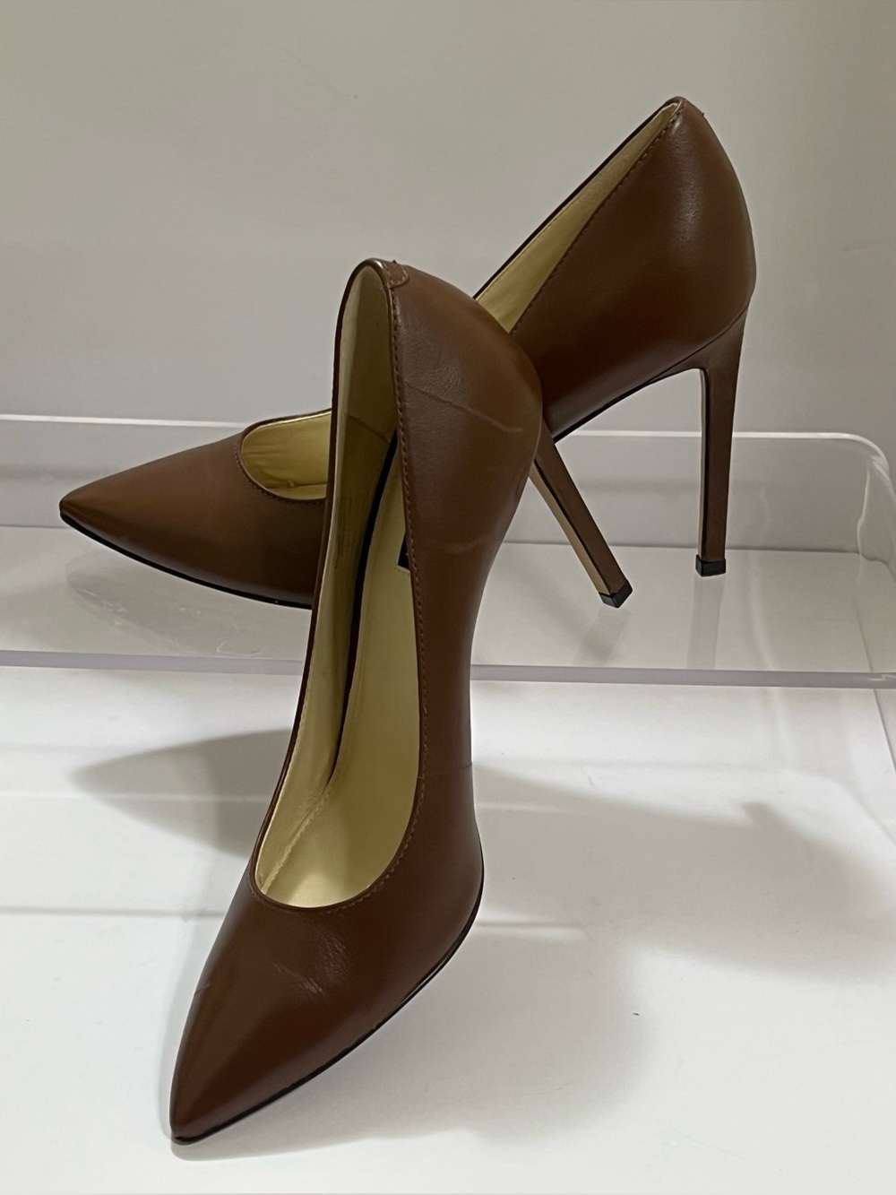 Nine West Tatiana Brown Leather Pointed Toe Pumps Heels 10.5M